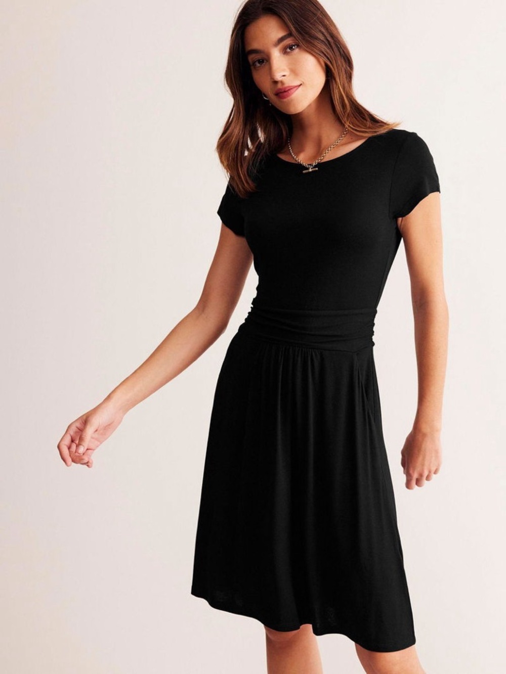 Boden Amelie Fit Flare Jersey Dress Black Knee Length Size 4R